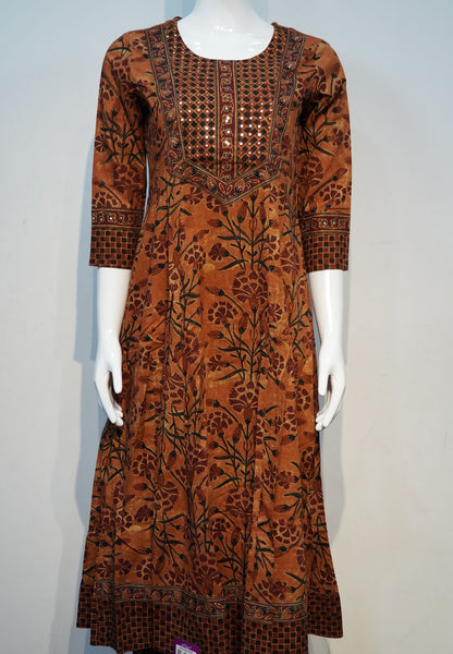 3 Pcs Rust Floral Printed Kurti Set