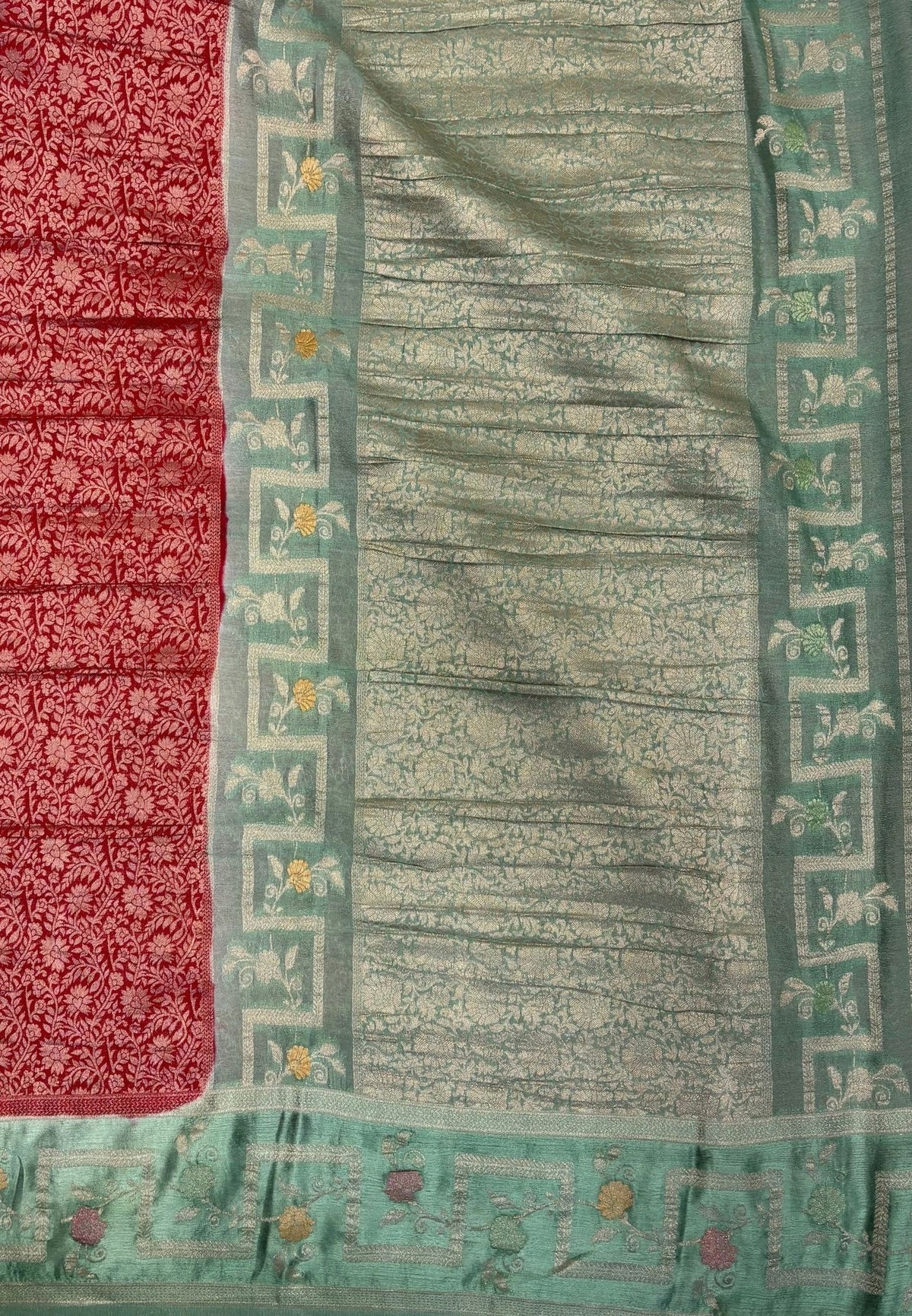Banarasi Brocade Silk Saree-Red with Contrast Border