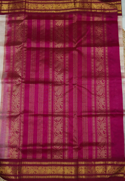 Pure Silk Cotton Saree-Off White in Checks with Annapakshi Zari Border