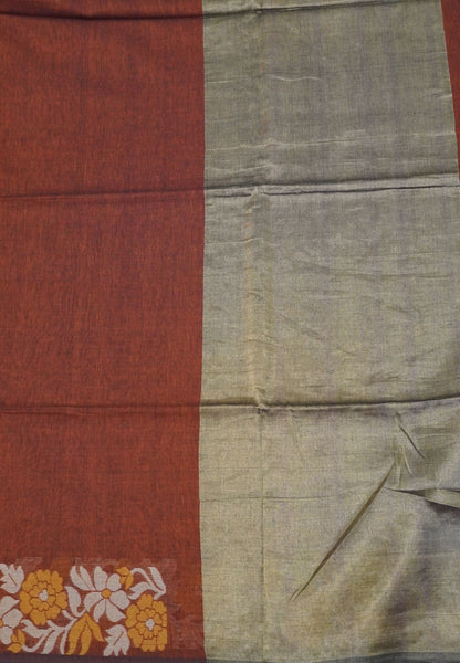 Handloom Cotton Saree-Honey Marigold Floral Jamdhani Border