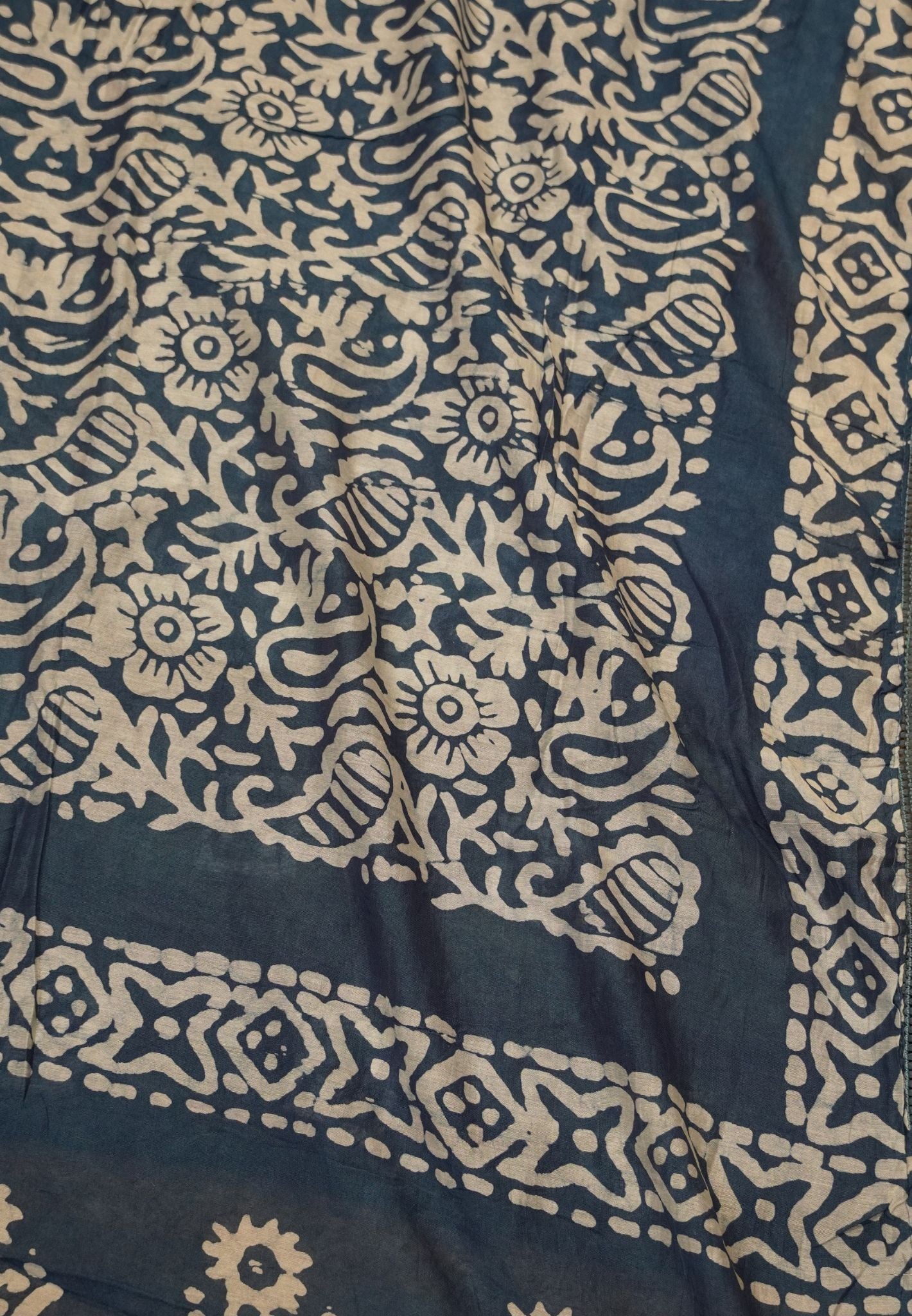 Cotton Saree-Blue with Batik Print