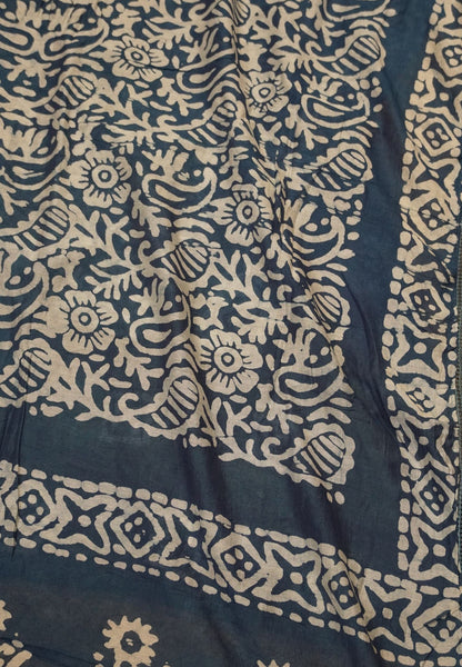 Batik Tussar Saree-Blue with Batik Print