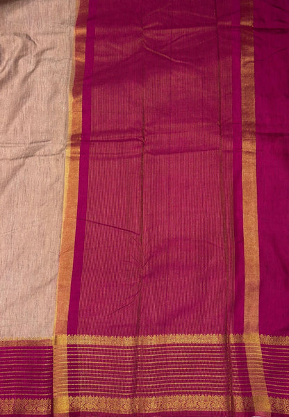 Raw Silk Saree-Grey With Contrast Border