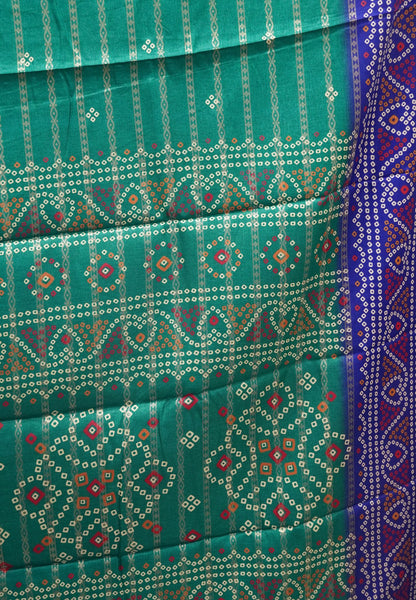 Dola Silk Saree-Ramar Green with Bandhini Print