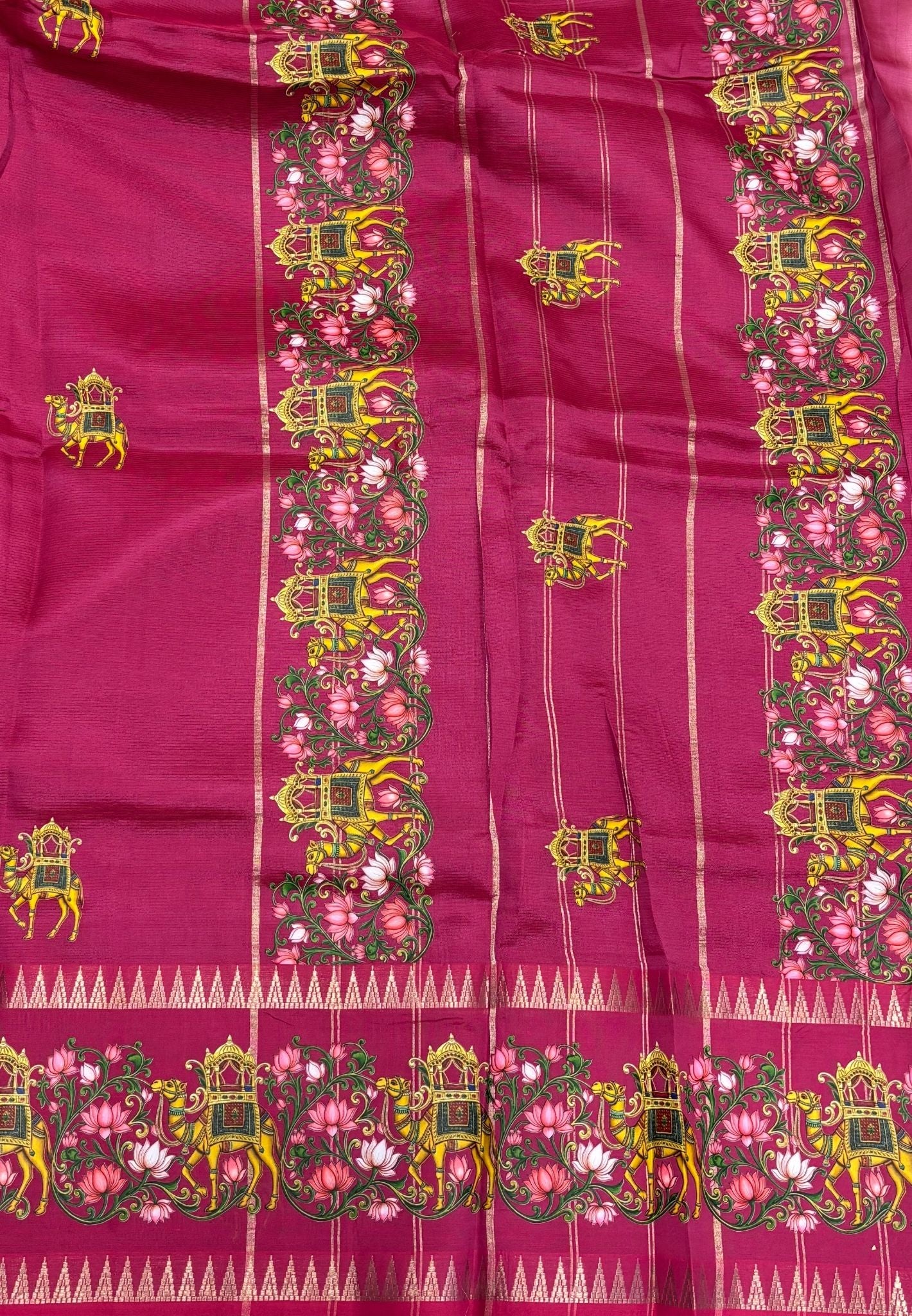 Pure Mangalgiri Silk Saree-Magenta Pink with Tanjore Print