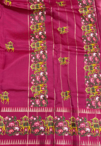 Pure Mangalgiri Silk Saree-Magenta Pink with Tanjore Print
