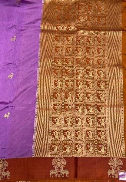 Mulberry Silk Saree-Light Purple with Contrast Deer Border