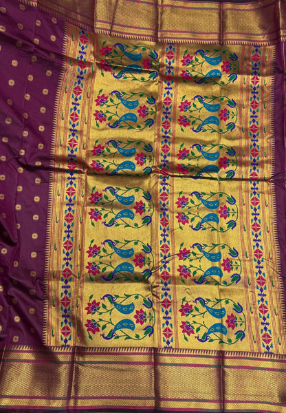 Traditional Peacock Floral Brocade Border - Wine