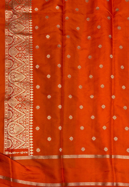 Gaji Silk Saree-Brown in Intricate Geometric Floral Zari with Contrast Border