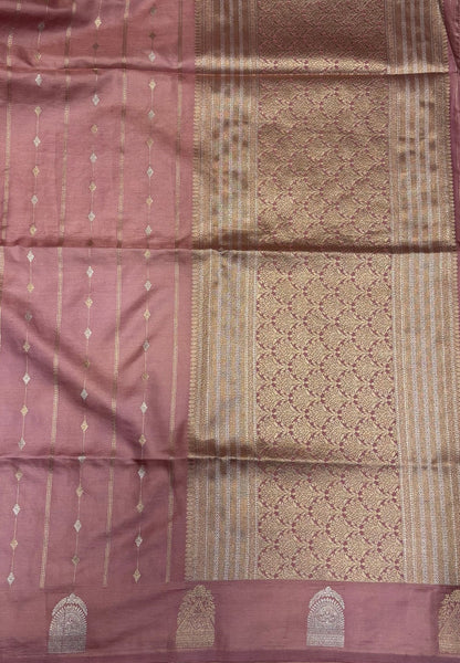 Gaji Silk Saree-Dusky Pink with Jumka Zari Butta