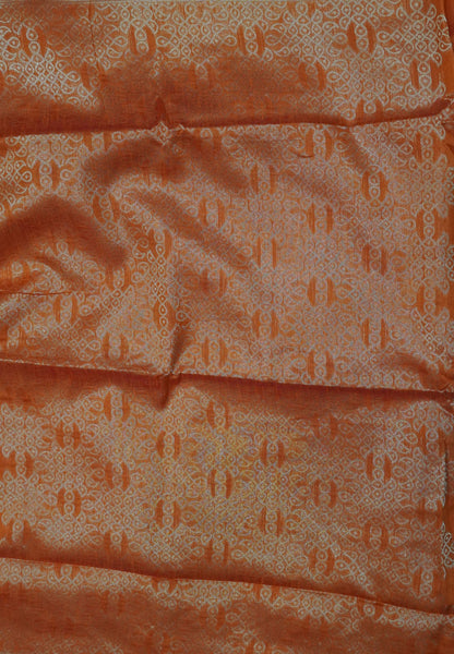 Semi Raw Silk Saree - Orange in Kolam Pattern