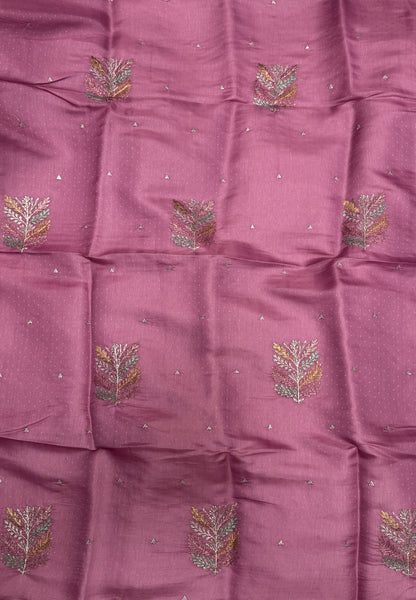 Blueberry Silk Saree-Purple in Leaf Butta Embroidery Border