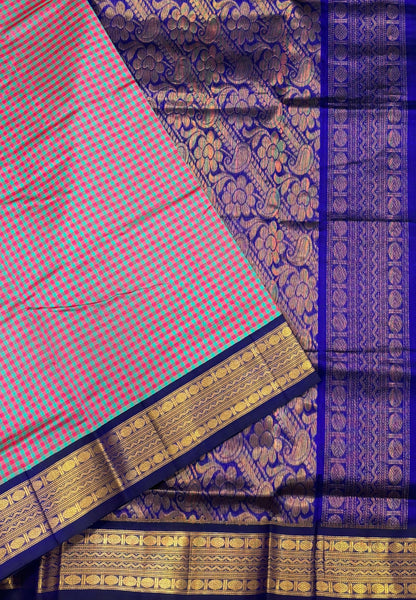 Pure Silk Cotton Saree-Green In Kalyani Zari With Contrast Border