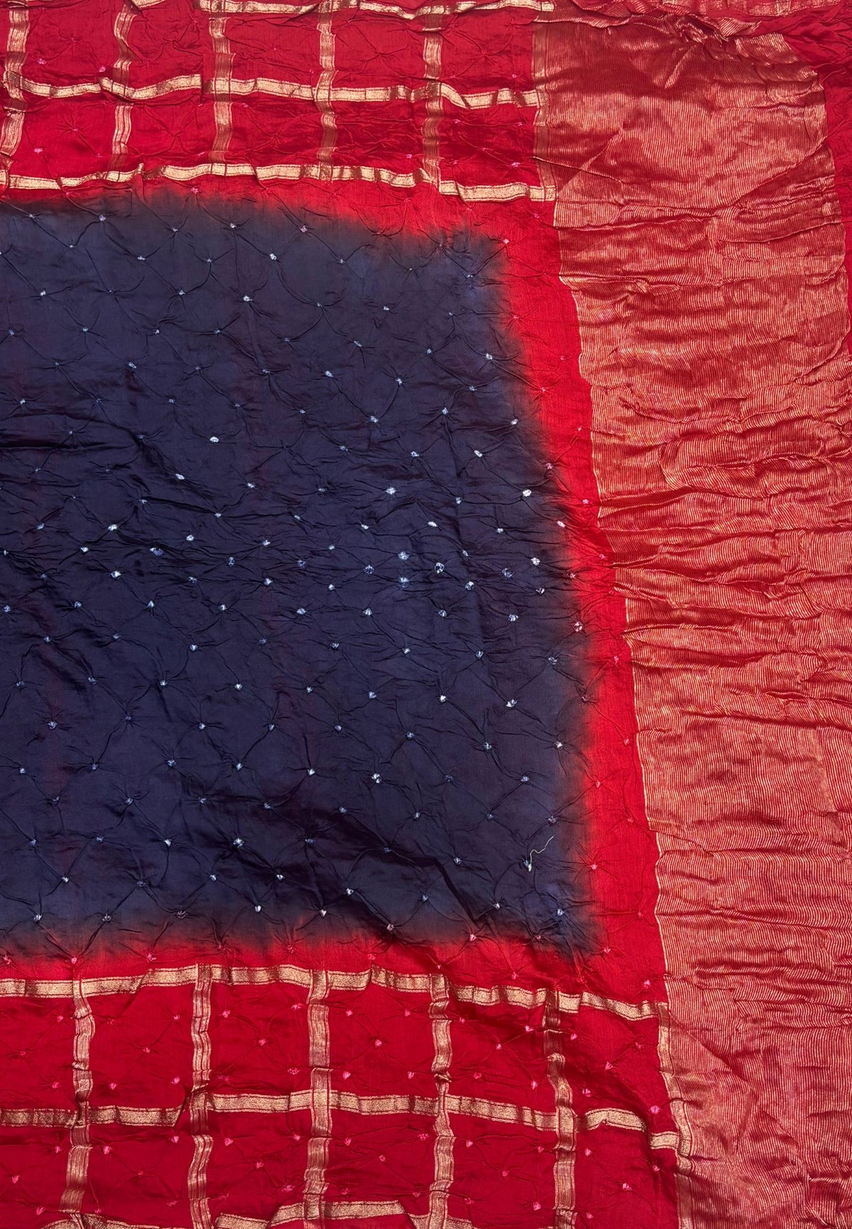 Banarasi Bandeji Saree-Navy Blue in Zari Checks with Contrast Border