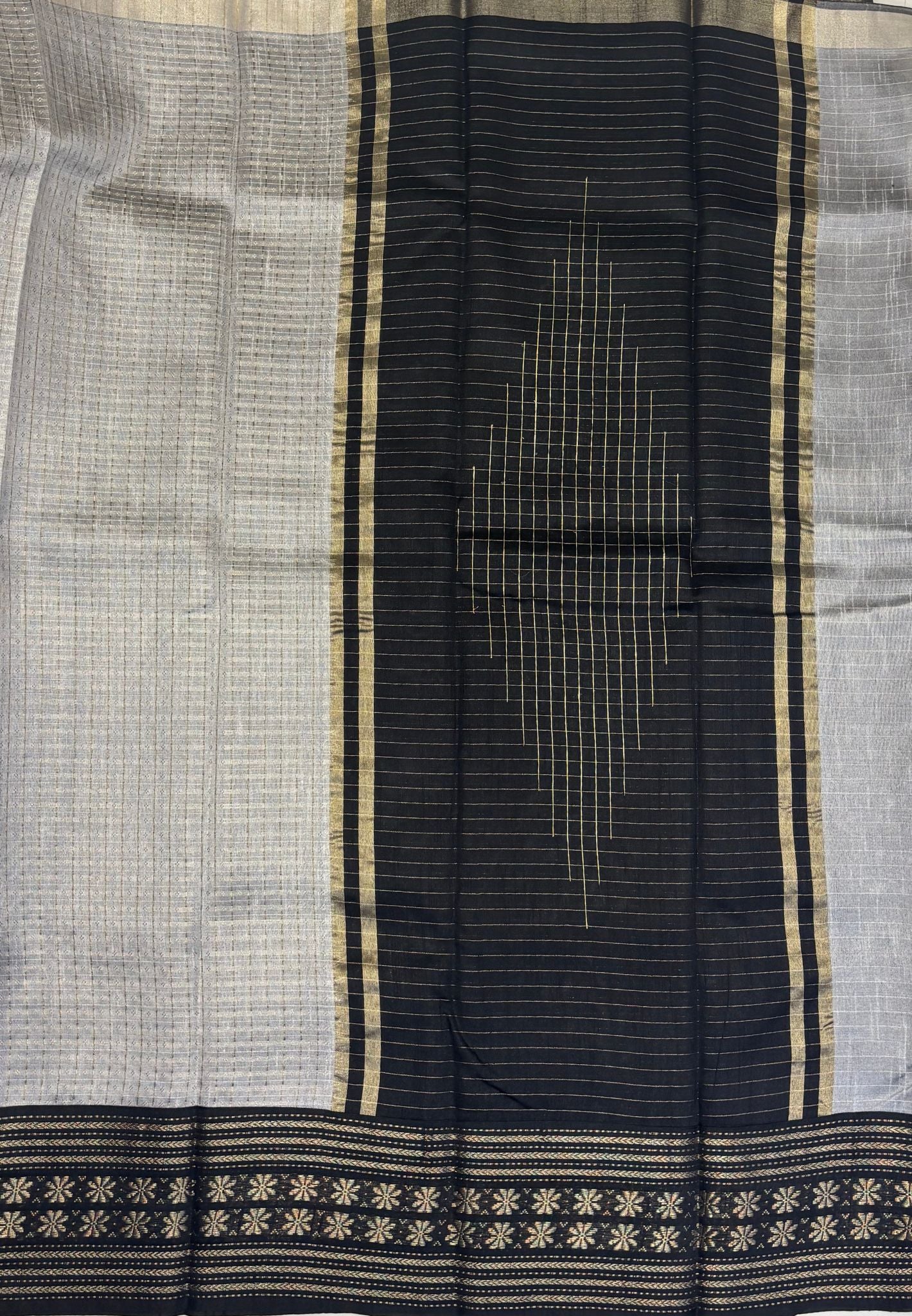 Raw Silk Saree-Grey in 1000 Butta with Contrast Zari Border