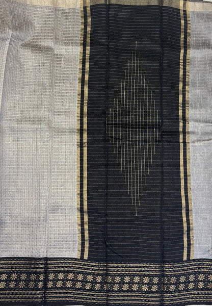 Raw Silk Saree-Grey in 1000 Butta with Contrast Zari Border