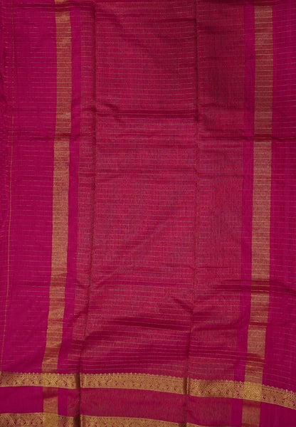 Semi Raw Silk Saree – Classic Zari Stripes - Rani Pink