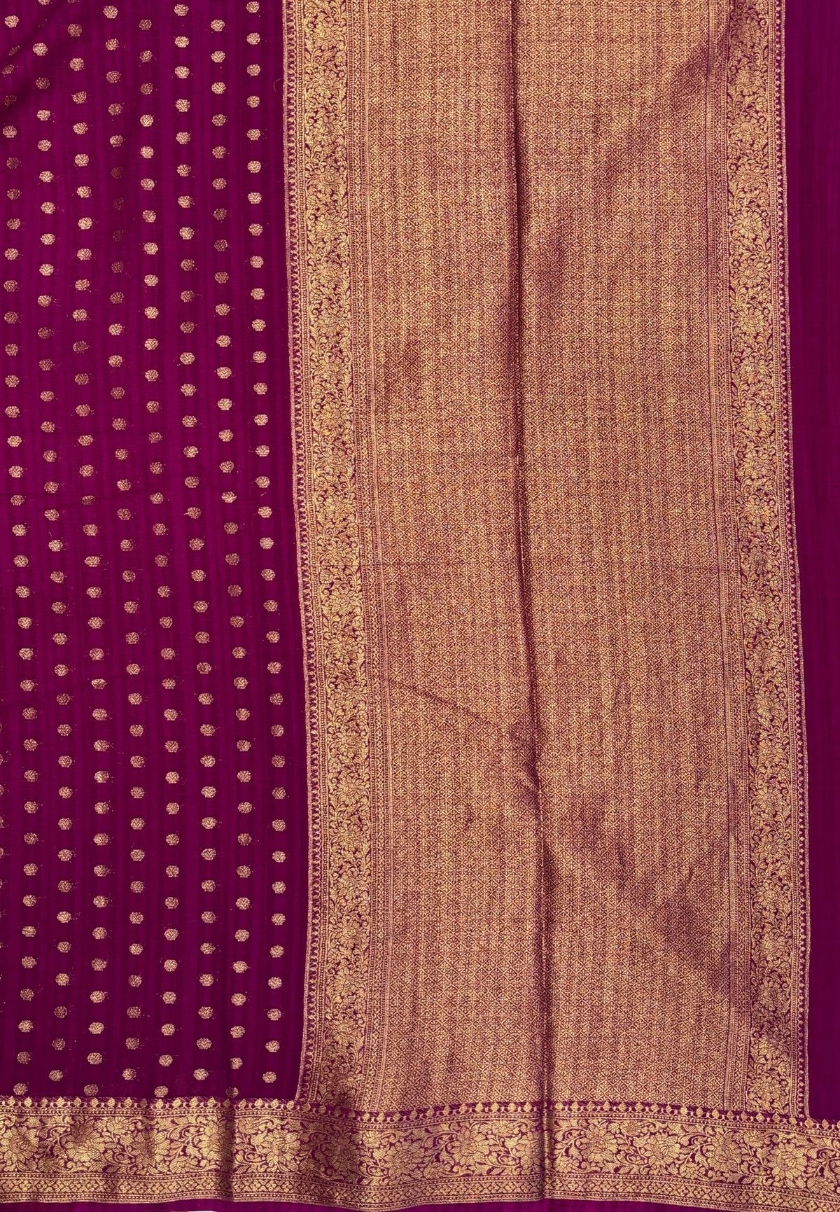 Banarasi Georgette Saree-Purple with Mini Leaf Butta and Zari Border
