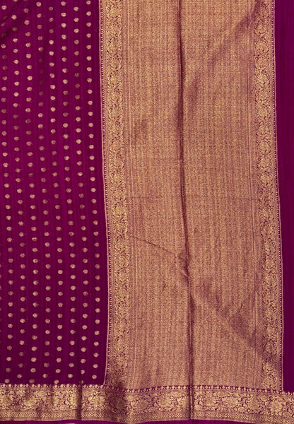 Banarasi Georgette Saree-Purple with Mini Leaf Butta and Zari Border
