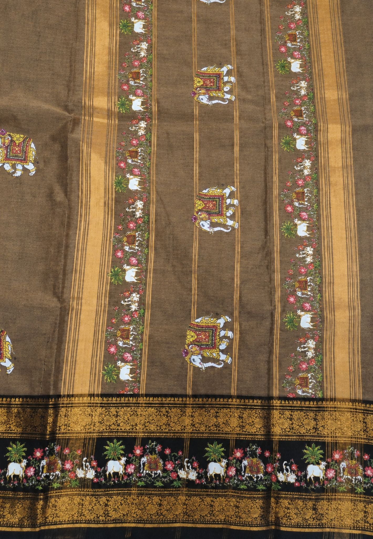 Chettinad Cotton Saree- Beige with Pichwai Tanjore Print