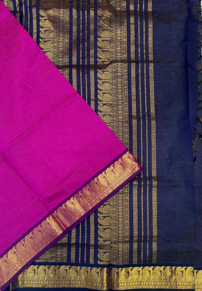 Silk Cotton Saree-Magenta with Contrast Border in Vairaoosi