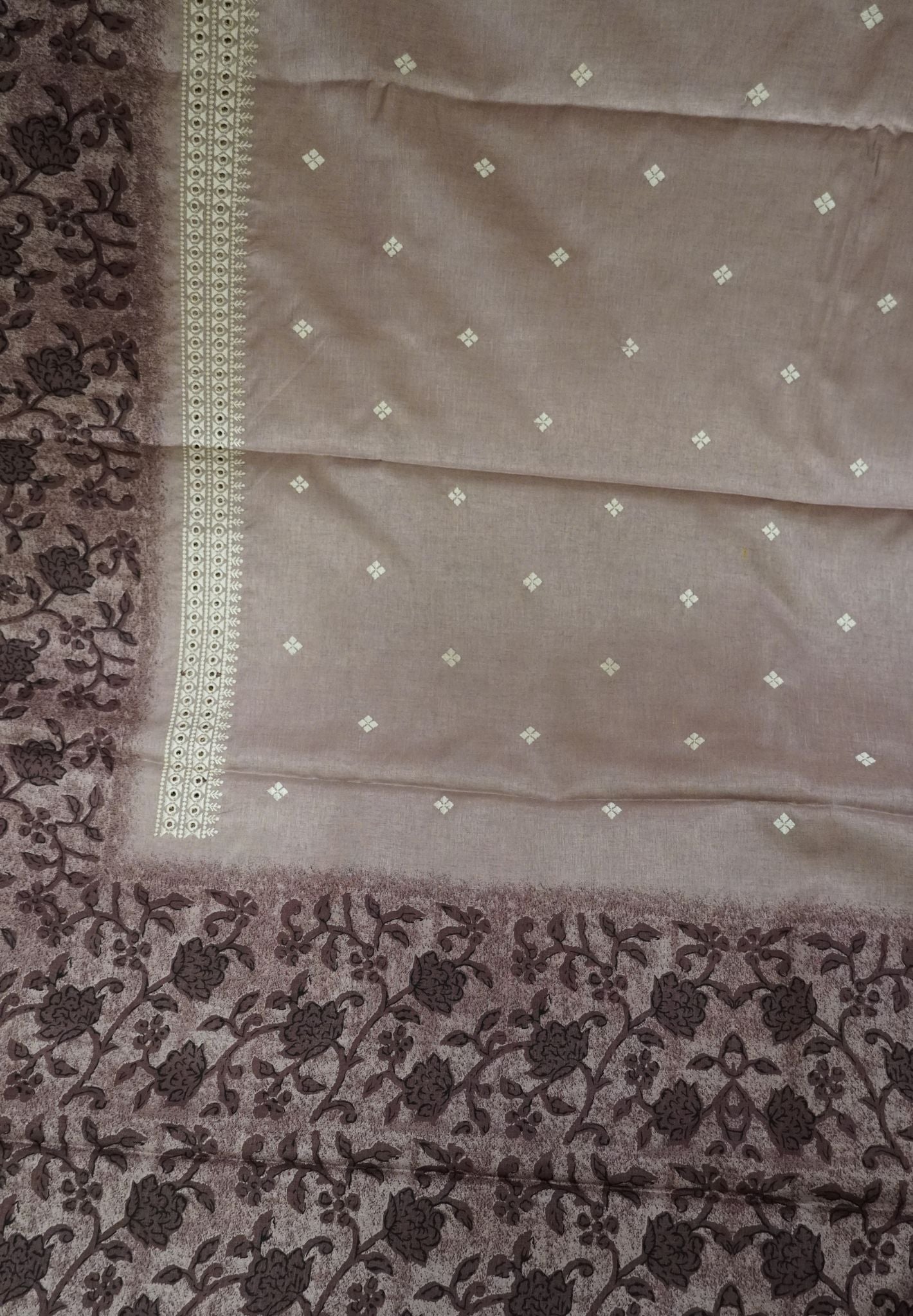 Tussar Saree-Mauve with Cut Work Pattern