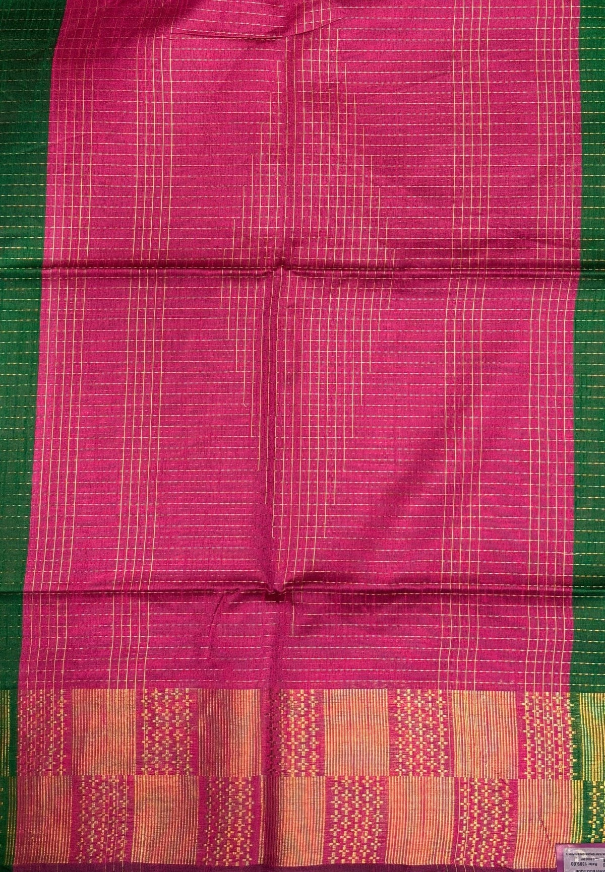 Semi Raw Silk Saree-Grass Green In Checkered Zari With Contrast Border