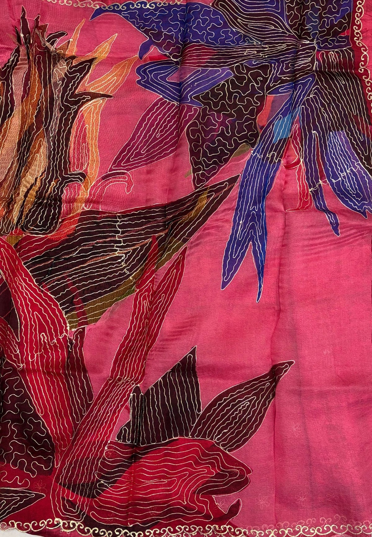 Pure Organza Saree-Dark Pink In Curved Scroll Zari Border