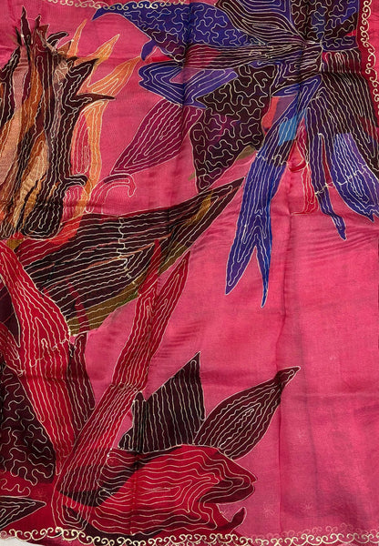 Pure Organza Saree-Dark Pink In Curved Scroll Zari Border