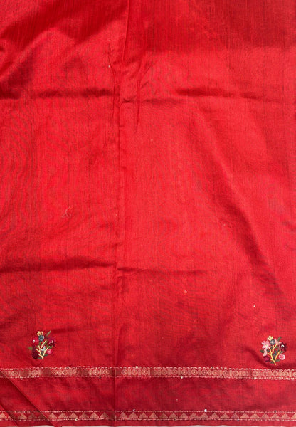 Jute Tussar Saree-Black with Embriodery Floral Motif
