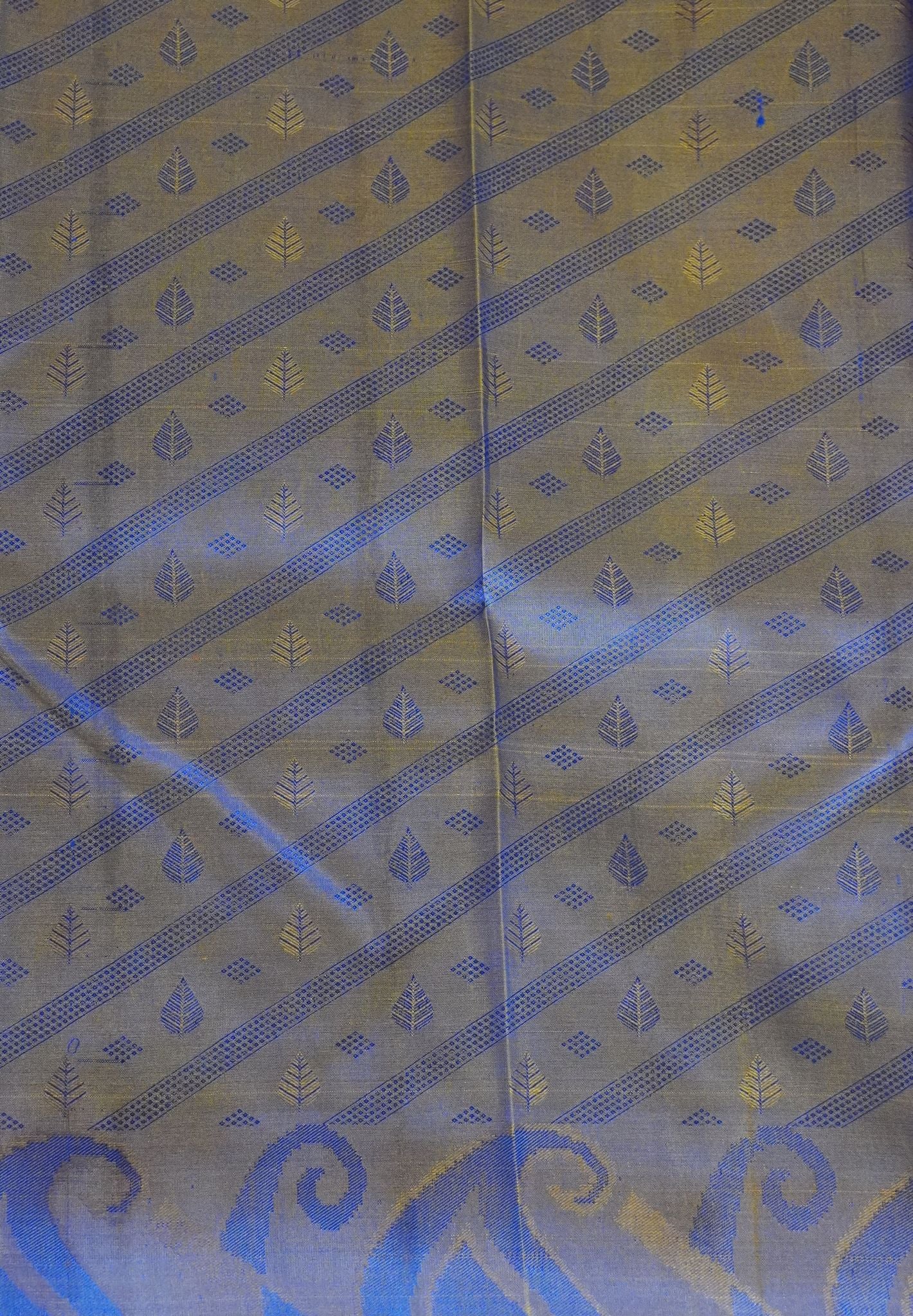 Pure Kanchipuram Silk Saree -Blue  with Self Emboss