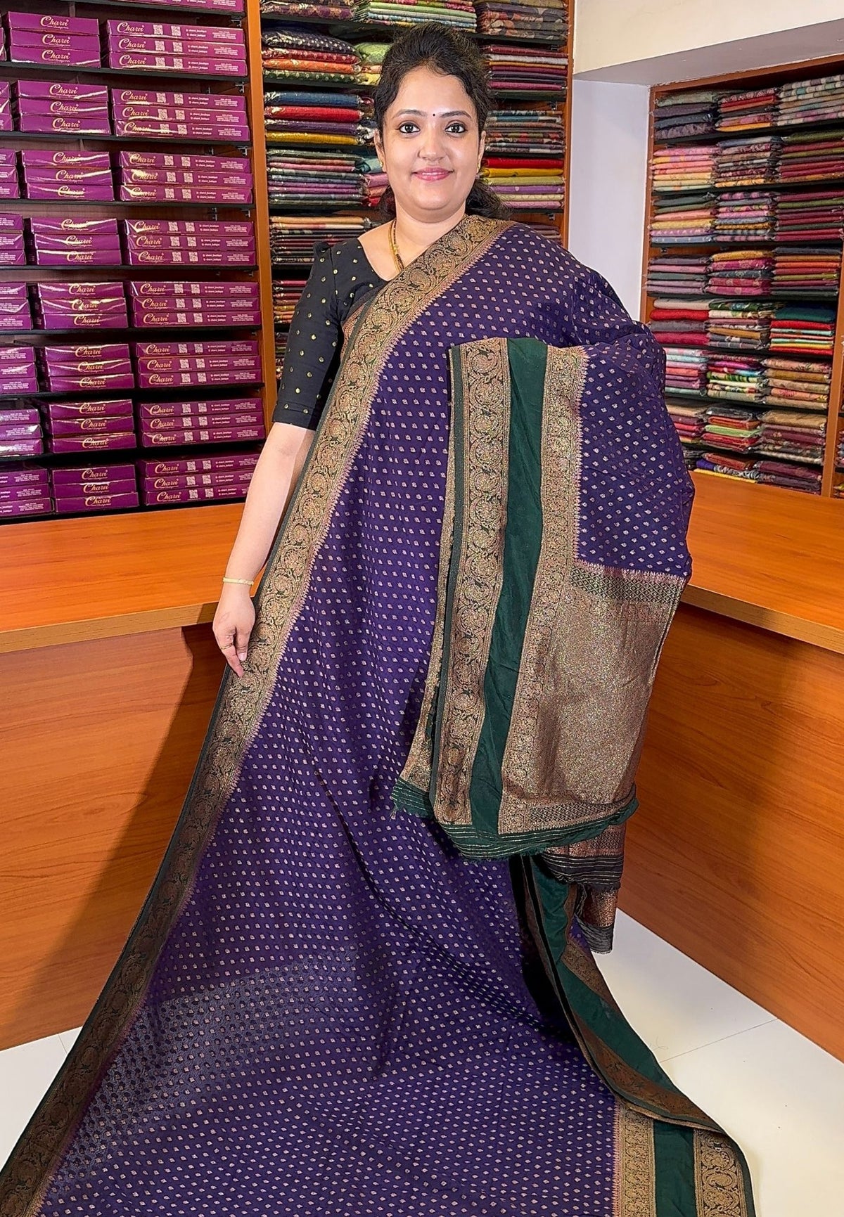 Banarasi Georgette Saree-Blue with Contrast Retapet Border