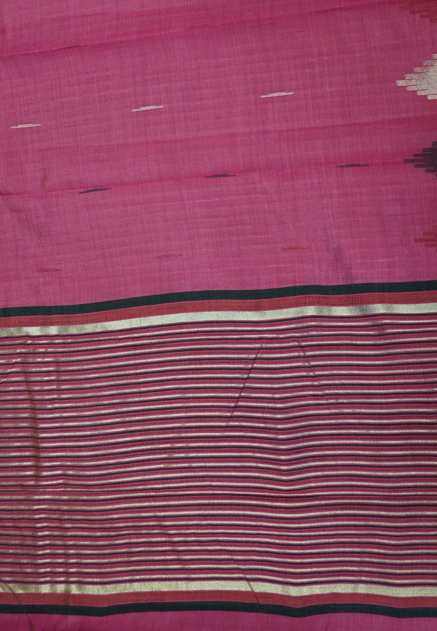 Semi Tussar Saree – Contemporary Temple Border Design – Pink
