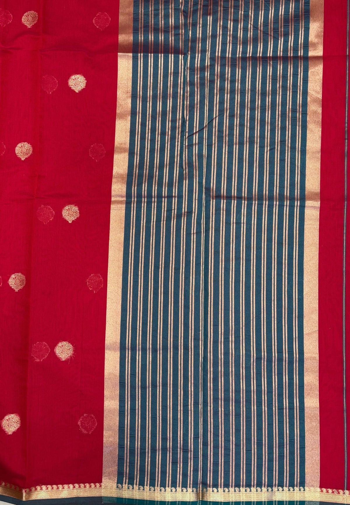 Semi Maheswari Saree-Redish Pink In Multi-Stripe Zari Border
