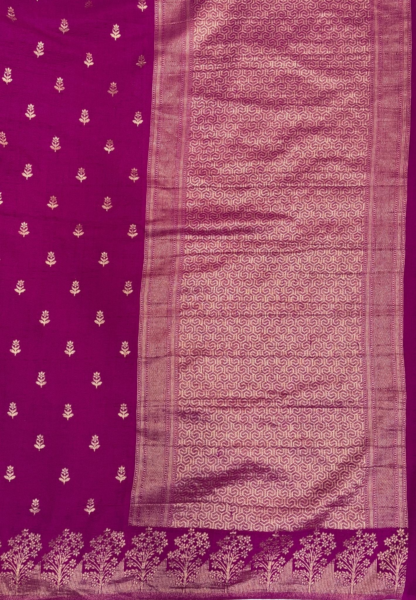 Banarasi Georgette Saree-Dark Magenta With Tree Zari Border