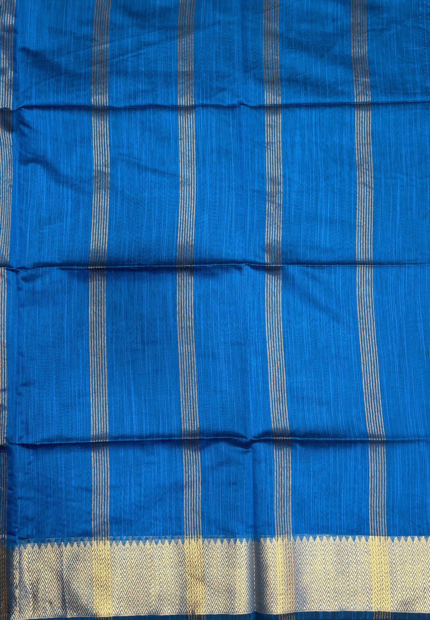 Handloom Silk Cotton Saree-Sulphate Blue In Zigzag Zari Border