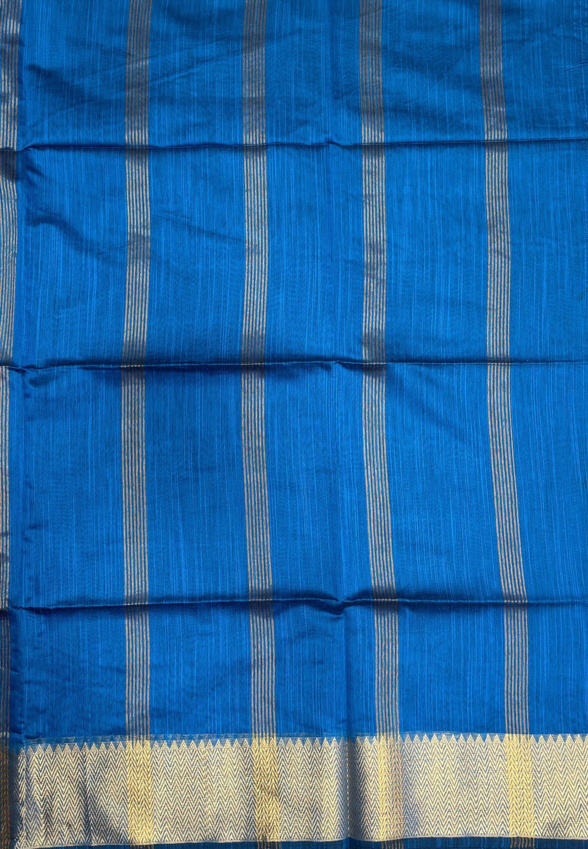 Handloom Cotton Saree-Sulphate Blue In Zigzag Zari Border