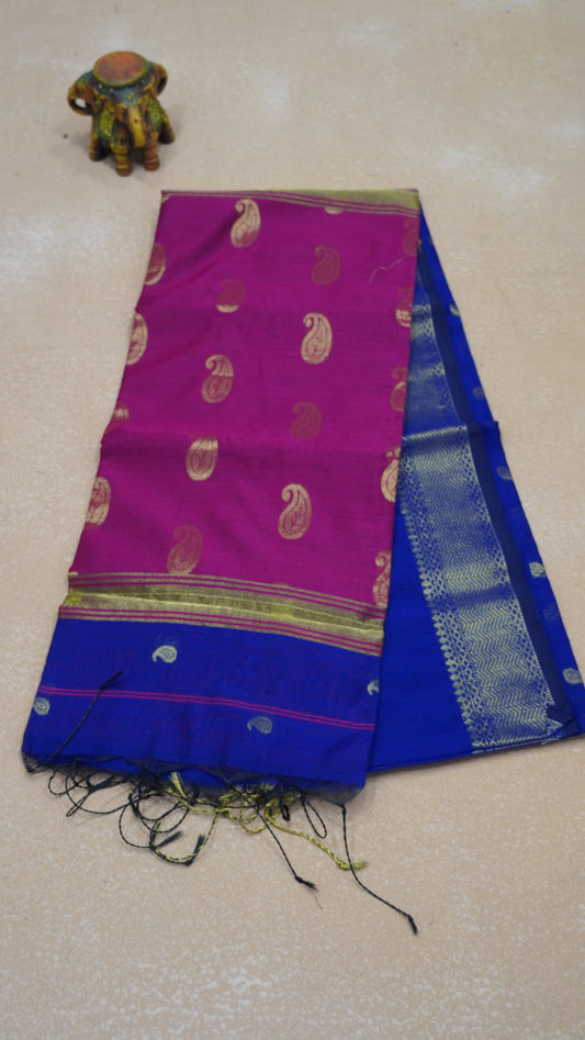 Maheswari Cotton Saree Manga Butta-Ink Blue