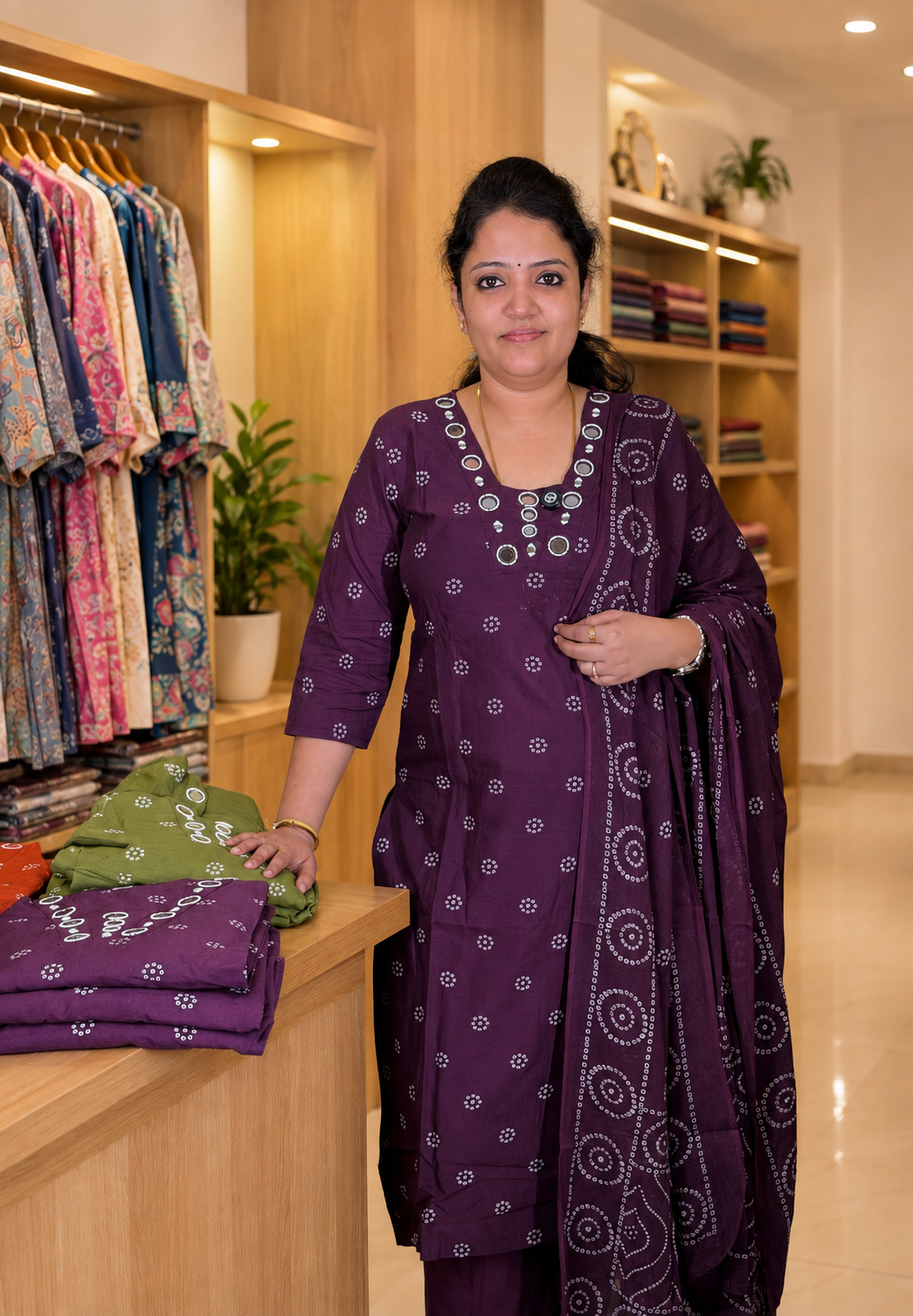3Pcs Cotton Salwar Suit with Mirror Work