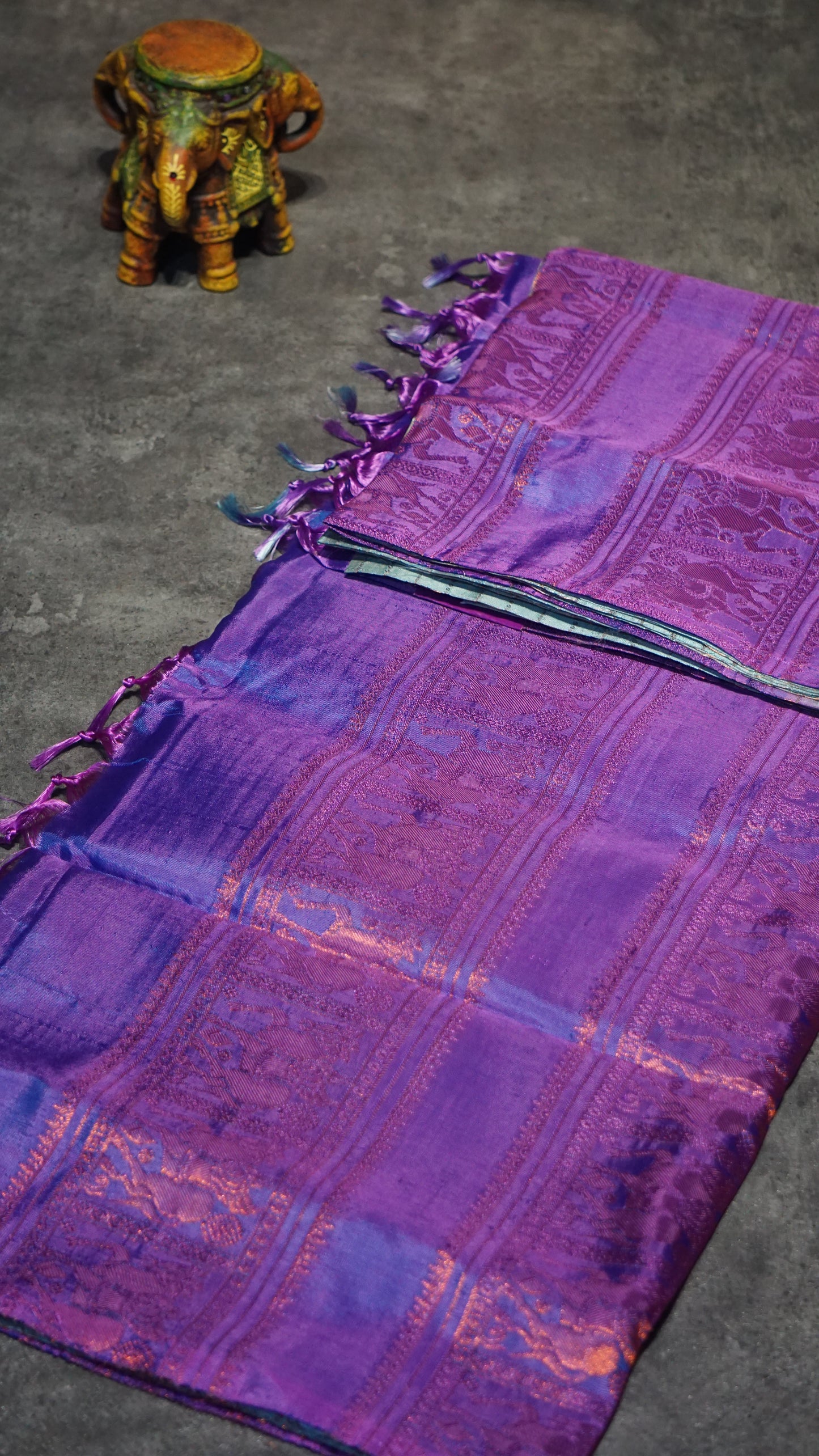 Vazhai Naaru Pattu Saree Vairaoosi Metalic Green to Lavender