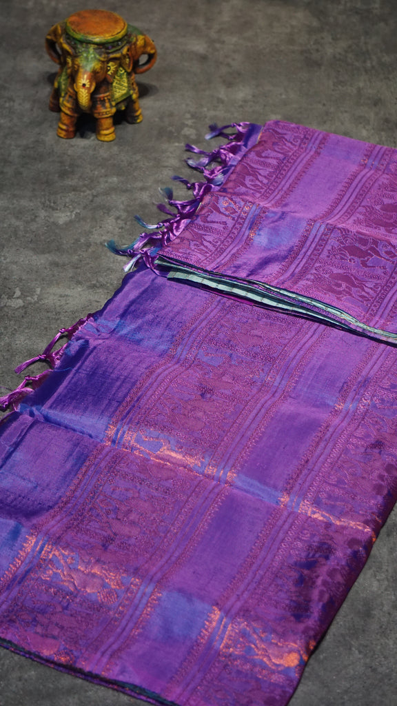 Vazhai Naaru Pattu Saree Vairaoosi Metalic Green to Lavender