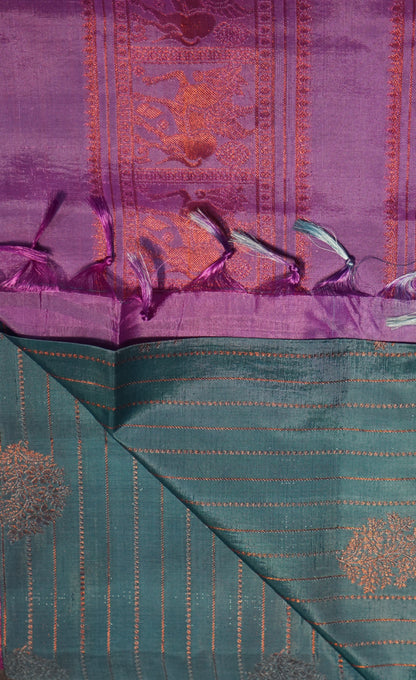 Vazhai Naaru Pattu Saree Vairaoosi Metalic Green to Lavender