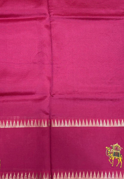 Pure Mangalgiri Silk Saree-Magenta Pink with Tanjore Print