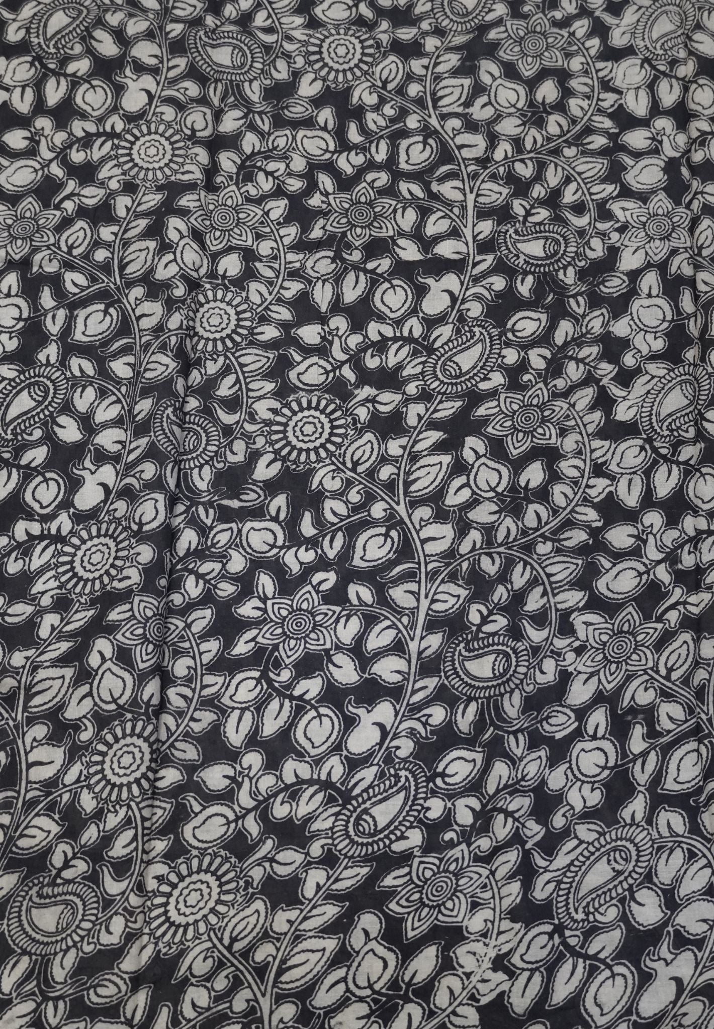 Kalamkari Cotton Saree – Blue & Ivory Heritage Print