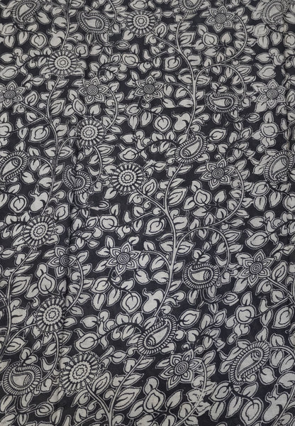 Kalamkari Cotton Saree – Blue & Ivory Heritage Print