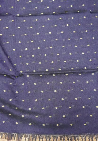 Handloom Cotton Saree-Navy Blue With Delicate Woven Buttas