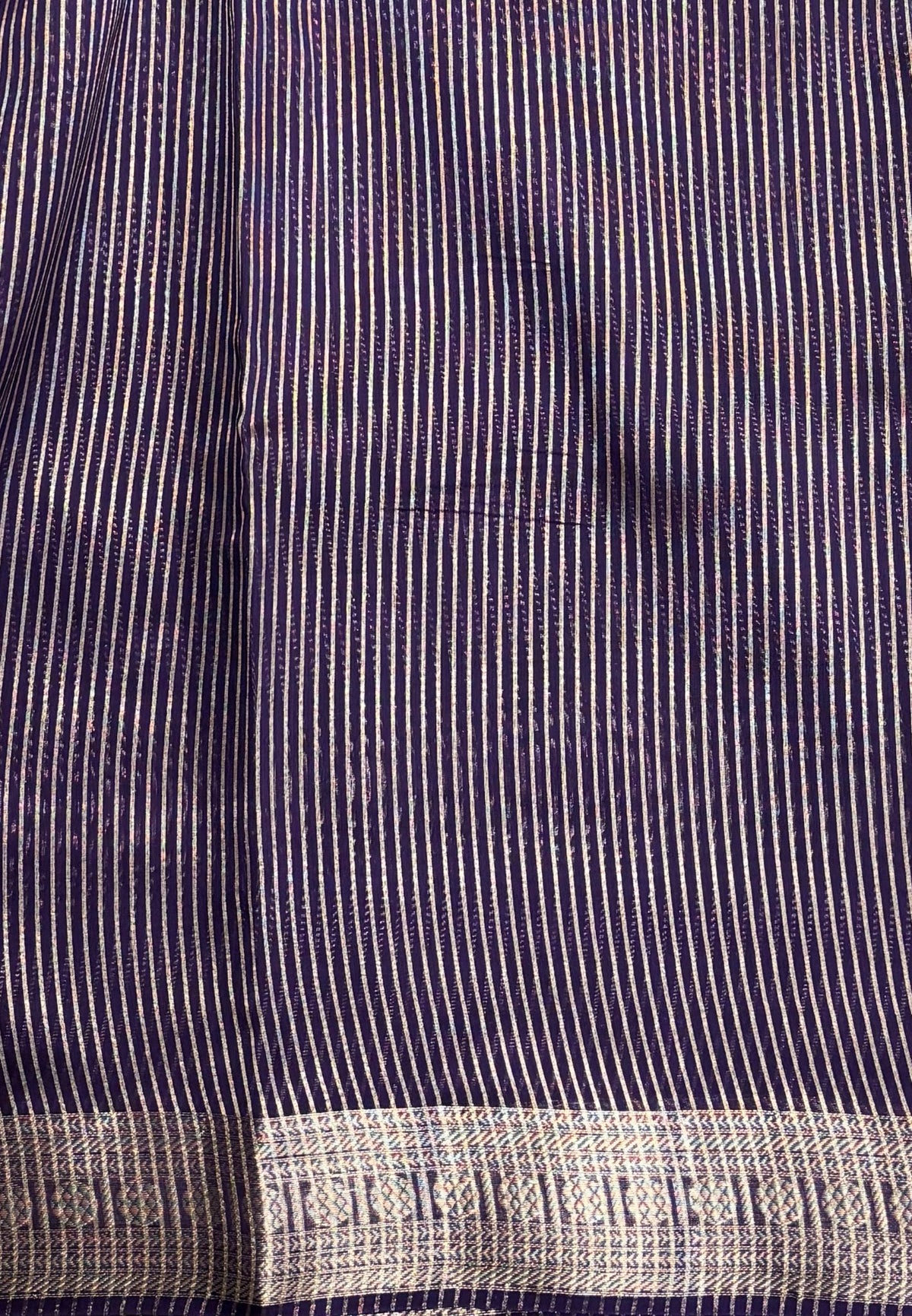 Chanderi Saree-Violet in Fine Stripe Zari Border
