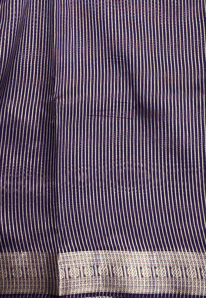 Chanderi Saree-Violet in Fine Stripe Zari Border