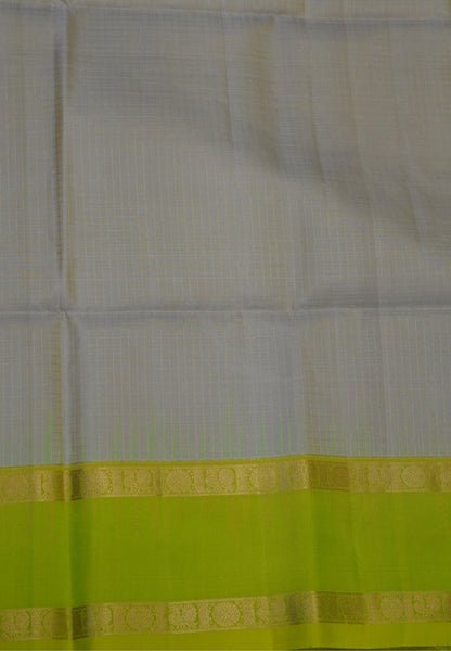 Pure Kanchipuram Silk Saree-Beige in Zari Checks with Contrast Rettapet Border