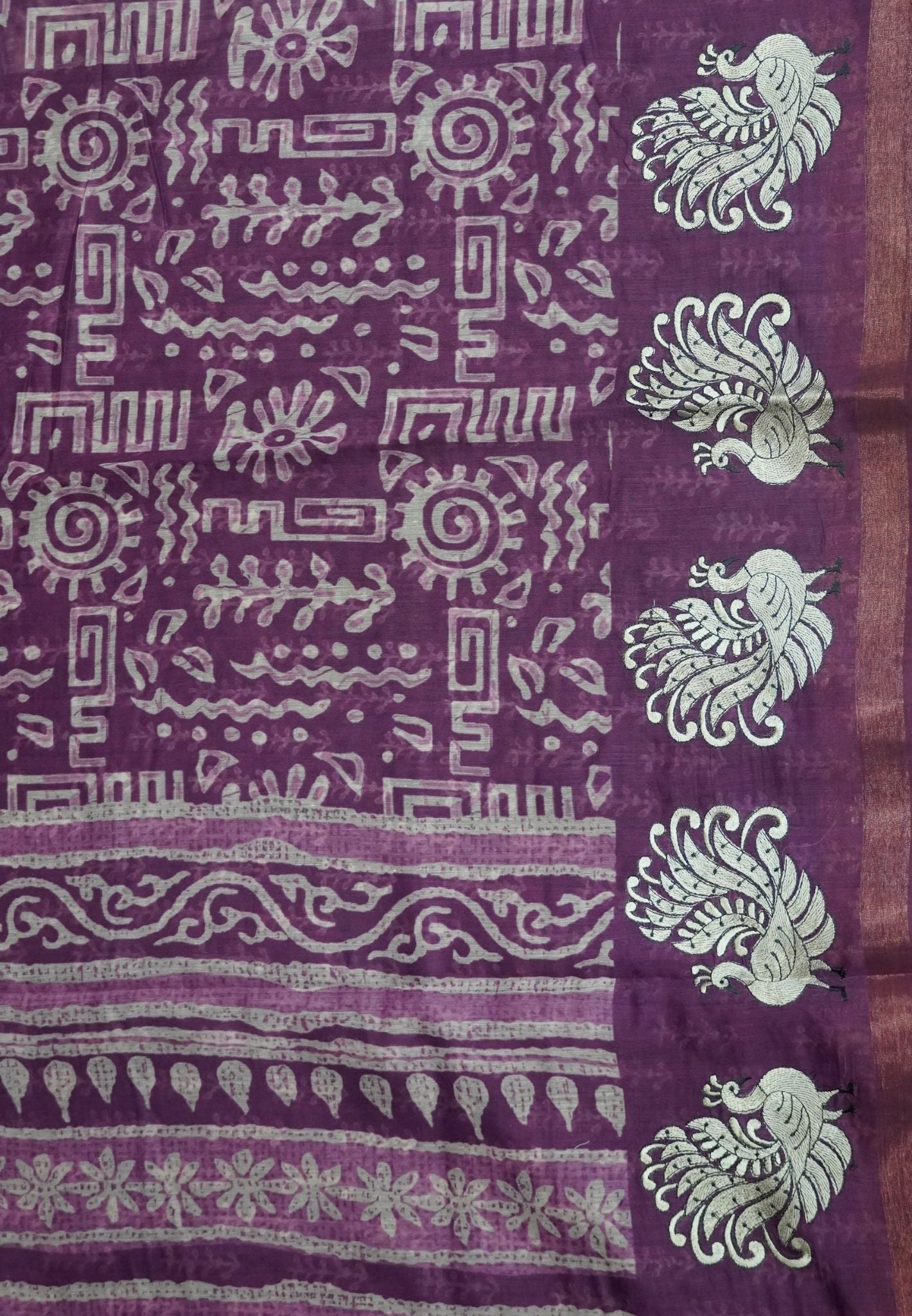 Semi Chanderi Saree-Purple with Peacock Embroidery